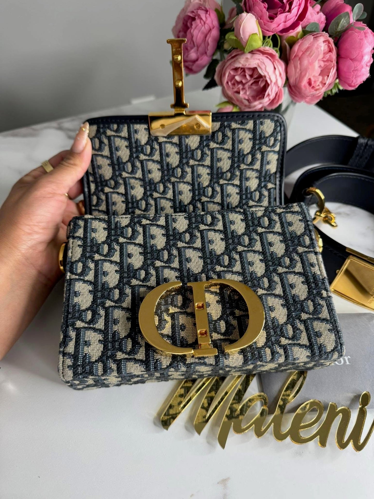 Dior 30 Montaigne Box Bag Oblique Jacquard Blue