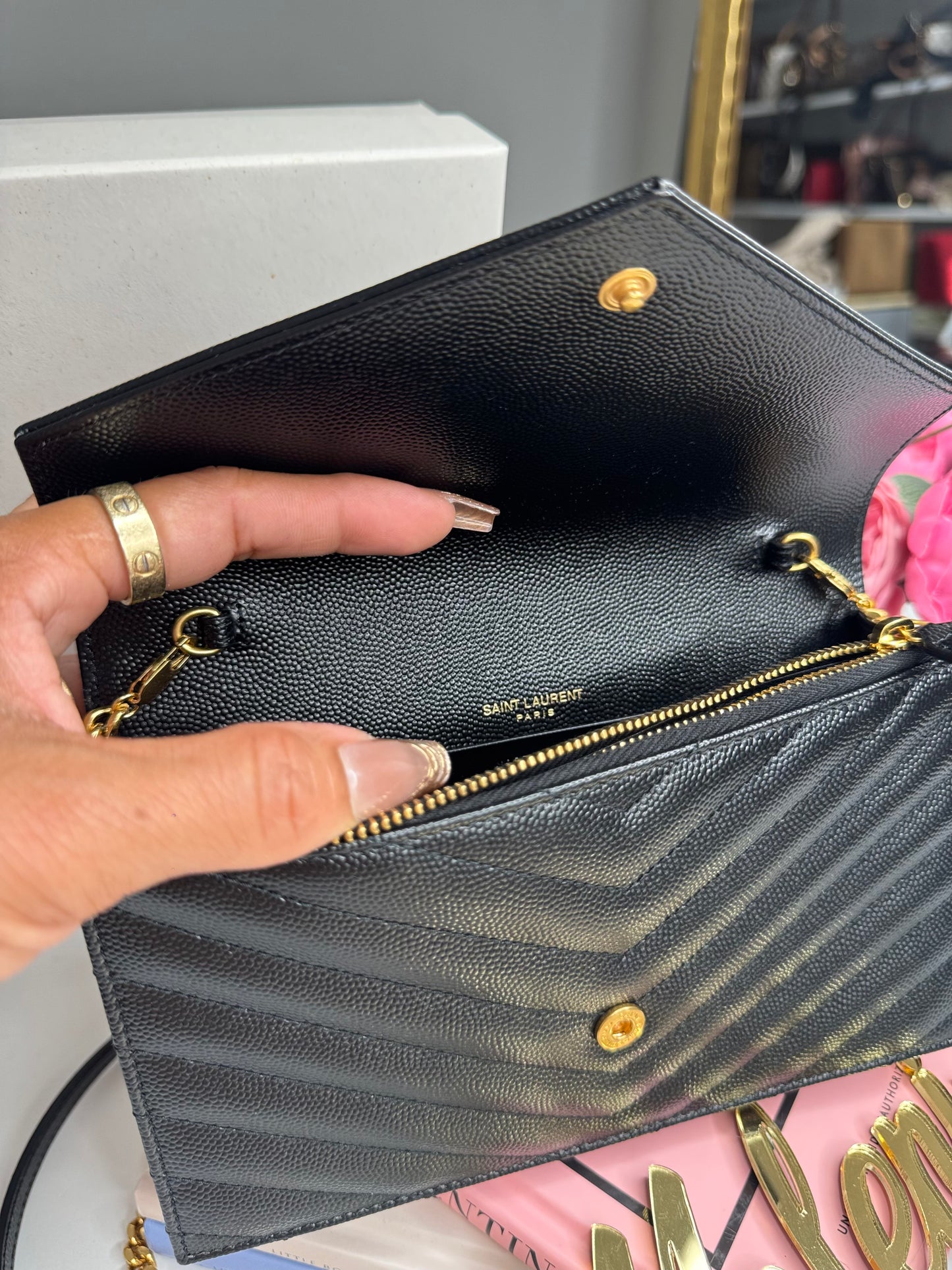 Saint Laurent Small YSL Envelope Chain Wallet