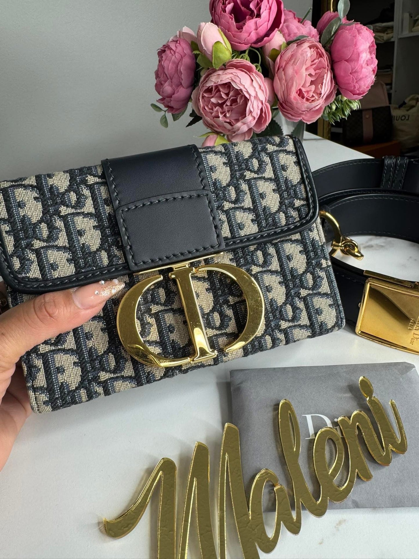 Dior 30 Montaigne Box Bag Oblique Jacquard Blue