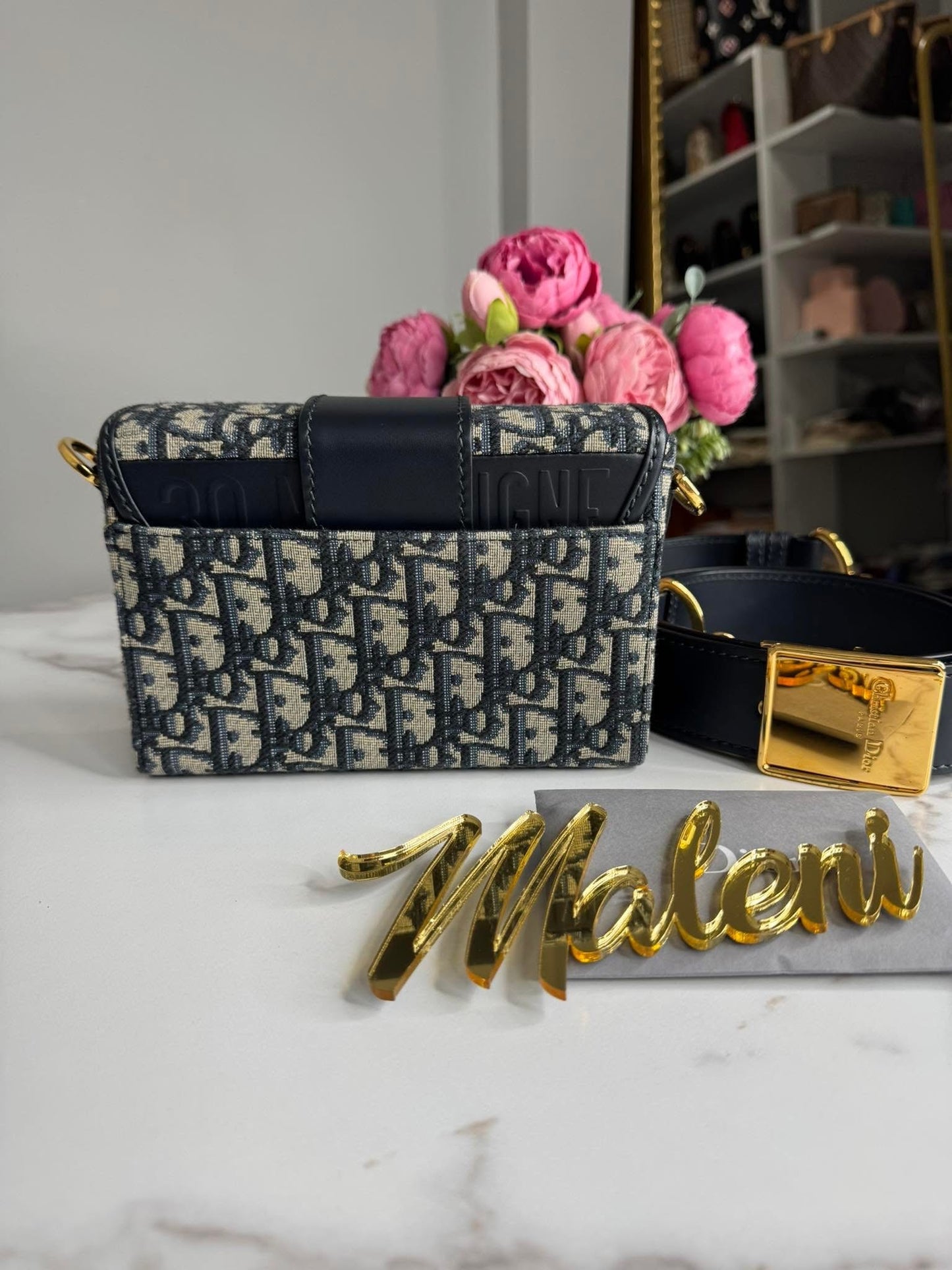 Dior 30 Montaigne Box Bag Oblique Jacquard Blue